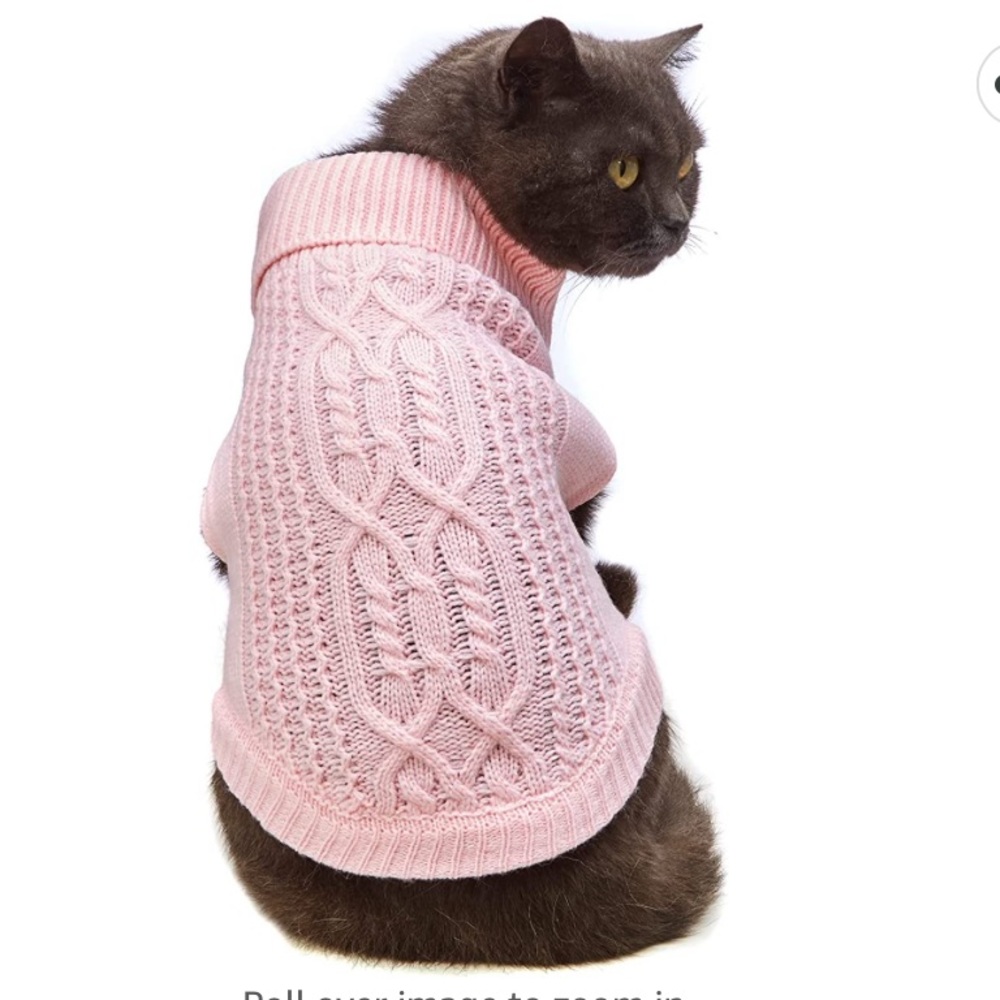 Cat Sweater Turtleneck Light Pink Size Small